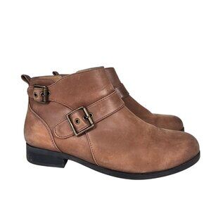 Vionic Country Logan Wide Fit Ankle Boots Side Zip Brown Leather Women's 9.5